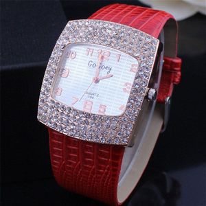 Vrouwen Vierkante Diamanten Wijzerplaat Quartz Horloges Stijlvolle Meisjes Lady Lederen Horlogeband Strass Klok Zegarek Damski