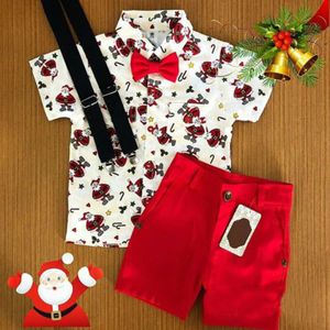 Gloednieuwe Bloemen Baby Boy Gentleman Outfits Pak Korte Mouwen Peuter Strikje Shirt Tops + Red Shorts Zomer Set kids Kleding 1-6T