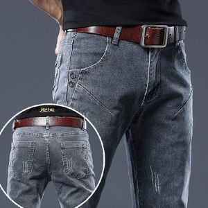 Jeans Mannen Casual Flim Fit Denim Broek Stretch Straight Mannen Skinny Jeans Broek Grijs Denim Broek Mode Streetwear