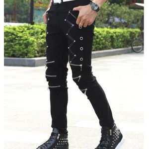 Aankomst Lente Mode Heren Punk Skinny Broek Voor Man Koele Katoenen Casual Broek Rits Slim Fit Black Goth Broek