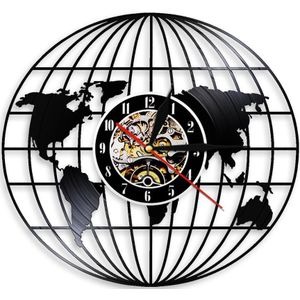 Wereld Aarde Kaart Vintage Cd Retro Klok 3D Globe Kaart Van Aarde Gemonteerd Klokken Horloge Vinyl Lp Wandklok Saat