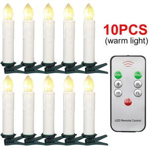 10 Stks/partij Kerst Led Kaarsen Vlamloze Afstandsbediening Taper Kaarsen Led Thee Licht Voor Thuis Diner Party Decoratie Lamp