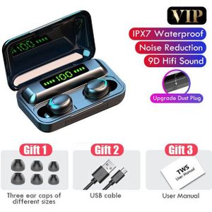 Draadloze Koptelefoon Bluetooth V5.0 F9 Tws Draadloze Bluetooth Hoofdtelefoon Hd Stereo Led Display Met 2000Mah Headset Met Microfoon