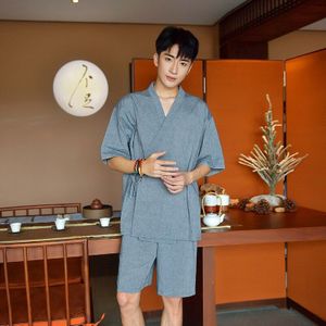 Man Vrouw Traditionele Japanse Kimono Yukata Pyjama Sets Nachtkleding 100% Katoen Effen Badjas Nachtjapon Lover Vrijetijdskleding