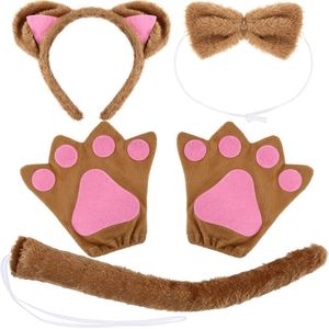 Kinderen 5 Pcs Kat Kostuum Set Kat Oren Hoofdband Kat Strikje Kat Staart Kat Poot Handschoenen Voor Halloween Kostuum partij Decoratie