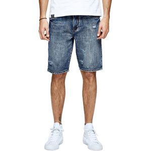 Kuegou Mannen Denim Shorts Jeans 100% Katoen Zomer Mode Wassen De Oude Gat Straight Type Jeans Shorts Mannen Broek KK-2991
