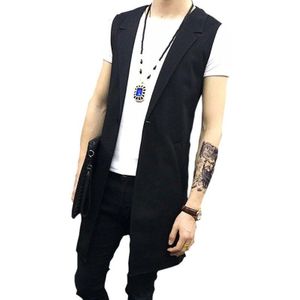 M-5XL Korea mannen Tops Shirts Band Single-Knop Zwarte Lange Vest Mens Slim Mouwloze Jas Vest
