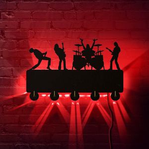 Rock Band Live Opknoping Sleutel Rack Met 5 Haken Muziek Band Lichtgevende Sleutelhanger Houder Organizer Voor Entryway Rock Music Lover