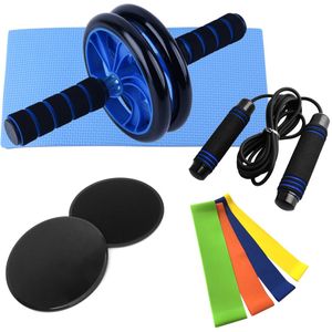 9 Pcs Home Gym Fitness Set Abdominale Roller Wheel Knie Pad Disc Core Slider Weerstand Loop Band Springtouw Pack kit Ab Roller