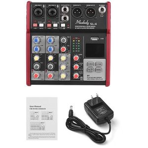 Muslady SL-4 Compact Size 4-Kanaals Mixing Console Mixer 2-Band Eq Ingebouwde 48V Phantom power Ondersteunt Bt Verbinding Usb MP3
