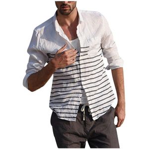 Herfst Mannen Vintage Knop Linnen Solid Shirts Casual Lange Mouw Retro Mannen Shirts Tops Blouse Top # E16