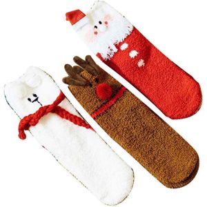 3 Paar Vrouwelijke Sokken Kerst Bloemenprint Medium Buis Sokken Winter Warm En Ademend Kous Voor Vrouwen Leuke Accessoire