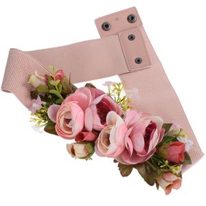 PINKSEE Charm Rose Bloem Synthetische Stof Elastische Stretch Jurk Smalle Taille Riem Band voor Vrouwen Doek Accessoires