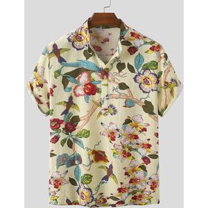 Mannen Shirt Bedrukt Katoen Streetwear Ademend Korte Mouw Stand Kraag Hawaiian Shirts Casual Camisa Masculina Incerun