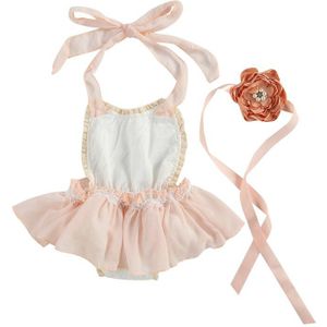 Baby Meisjes Zomer Outfits Kant Patroon Tutu Rok Halter Romper Met Bloemen Hoofdband Set