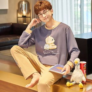 Xizou Pyjama Sets Vrouwen Print Zachte Katoen Doos Mode Mannen Lange Mouw Nachtkleding Pak 2 Stuk Herfst Thuis Paar Lounge