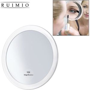 RUIMIO 10x Vergrootglas Ronde Spiegel Make Up Spiegel Folding Pocket Cosmetische Spiegel Vergroting Compact met 3 Zuignappen Wit