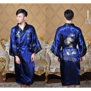 Zwart/Burgudyreversible Twee Gezicht Chinese Mannen Zijde Satijn Robe Borduren Draak Kimono Badjas Toga Nachtkleding One maat 1307