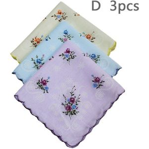 3Pcs Katoen Wit Gedrukt Zakdoek Vrouw Handdoek Bloemen Zakdoeken Voor Uitje Gebruik Zachte Zweetabsorberende Cadeaus Voor Dames