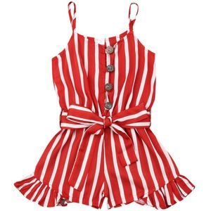 Peuter Kid Baby Meisje Mouwloze Losse Knop Casual Gestreepte Romper Overalls Zomer Chiffon Outfit Kleding