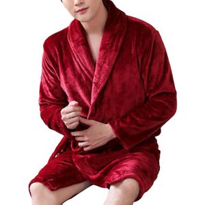 Winter Mannen Warme Nachtkleding Zachte Pyjama Met Riem Casual Solid Sjerpen Mannelijke Homewear Lange Mouwen Nightgrown Pyjama