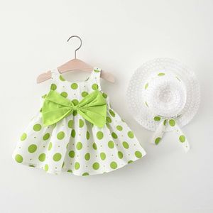 Peuter Kid Baby Meisje Zomer Boog Polka Dot Jarretel Jurk Met Hoed Kostuum Voor Meisjes Baby Meisje Zomer Kleding Mode 2022