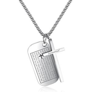 Mens Kettingen Cross Christian Schrift Naamplaat Hanger Ketting Sieraden Op De Hals Rvs Dubbele Hanger Kettingen