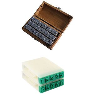 1 Set 8Mm Breedte Off Wit Groen Plastic Rubber 0-9 Cijfers Afneembare Nummer Stempel & 30Pcs houten Kleine Letters Symbo