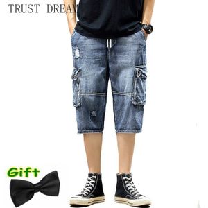 Mannen Denim Workout Shorts Solid Straight Man Jean Korte Meer Pockets Casual Plus Size Bermuda Elastische Taille Heren