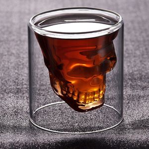 25-250Ml Skull Head Cup Dubbele Transparant Kristal Thee Cup Whisky Vodka Champagne Wijn Glas Melk Herbruikbare Tool bar Accessoires
