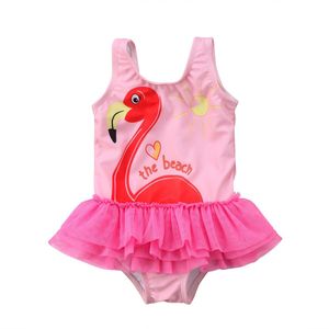 Baby Meisje Cartoon Flamingo Gedrukt Verstoorde Badpak Badmode 1-6Y Peuter Kids Kinderen Zomer Casual Een Stuk Badpak