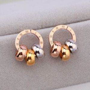 Trendy Rose Goud Kleur Romeinse Cijfers Roestvrij Staal Stud Oorbellen Voor Vrouwen Meisjes Beste Sieraden Vrouwelijke Bjioux E1750