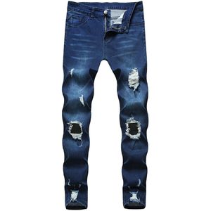 Streetwear Cool Jongens Gescheurde Gat Jeans Slim Fit Denim Tousers Heren Korea Vernietigd Stretchy Afgeplakt Slim Fit Denim jeans