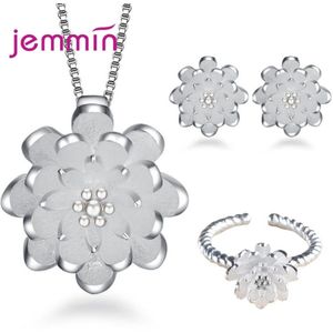 Koreaanse Trend 925 Sterling Zilveren Lotus Bloem Sieraden Sets Voor Vrouwen Ringen Kettingen Oorbellen Mode Bruiloft Sieraden