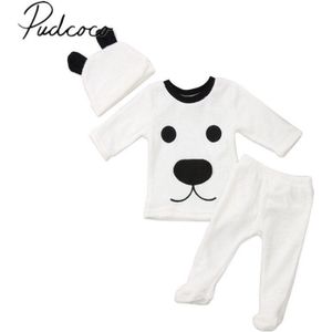 Gloednieuwe Pasgeboren Peuter Infant Meisje Jongen Lange mouw Tops Broek Hoed 3 Stks Leuke Puppy Outfits Set Pluizige kleding