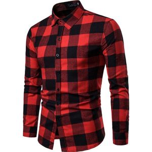 Ursporttech Rood Zwart Plaid Shirt Mannen Lente Herfst Mannen Casual Lange Mouwen Slim Fit Zachte Comfortabele mannen Shirts