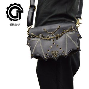 Punk Gothic Mannen Vrouwen Messenger Schoudertas Vintage Mode Steampunk Klinknagels Cross Body Bag Zwart Pu Lederen Envelop Tassen