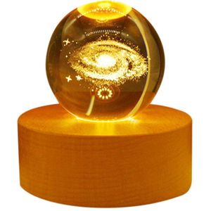 Creatieve 3D Kristallen Bol Nachtlampje Nachtkastje Maan Lamp Massief Houten Basis Crystal Ball Home Interieur Decor Bureau Verlichting