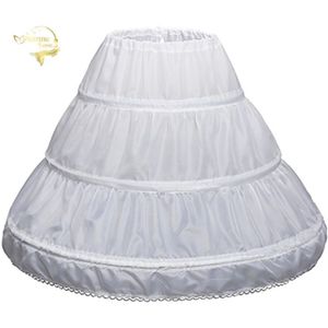 3 drie Hoops Kids Crinoline EEN Line Lace Trim Wit Kinderen Petticoat voor Bloem Meisje Jurk Onderrok Elastische Taille Volledige slip