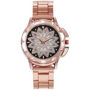 Vrouwen Rose Gouden Bloem Strass Horloges Luxe Casual Vrouwelijke Quartz Horloge Relogio Feminino 533