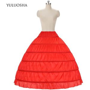 Yuluosha Bruiloft Accessoires Petticoat Lange Crinoline Onderrok 6 Hoops Rok Petticoat Rood Tulle Dress Bridal Lolita Petticoat