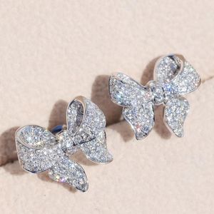 Women Full Cubic Zirconia Inlaid Bowknot Ear Stud Earrings Jewelry