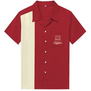 SISHION Rock Vintage Mannen Shirt Korte Mouw ST126 Katoen L-3XL Retro Bowling camiseta hombre Plus Size Rood shirt mannen