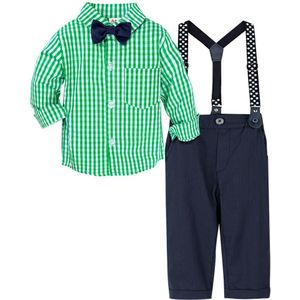 Bruiloft Pak Voor Baby Boy Peuter Verjaardag Gentleman Outfit Kinderen Kleding Set Plaid Shirt Jarretel Algehele