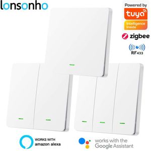 Lonsonho RF433 + Tuya Zigbee Smart Switch Eu 220V Wifi Draadloze Afstandsbediening Drukknop Muur Lichtschakelaar Alexa google Thuis