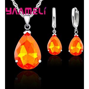 Water Vrouw Party Bruiloft Sieraden 925 Sterling Zilver Aaa Cubic Zirkoon Crystal Earring Ketting Set