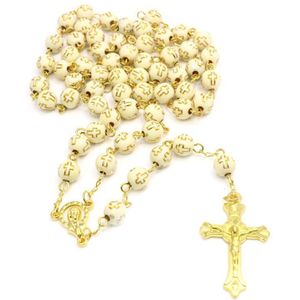 Handgemaakte Ronde Cross Bead Kruisbeeld Rozenkrans Religieuze Jesus Ketting Christelijke Mannen