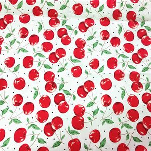 100% Katoenen Kleding Stof Retro Twill Print Witte Achtergrond Groene Bladeren Kleine Kers Handgemaakte Diy Stof