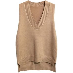 Vrouwen Sexy V-hals Gebreide Mouwloze Vest Effen Kleur Hoge Lage Asymmetrische Trui Casual Loose Trui Jumper Tank Top