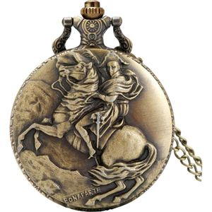 Brons Napoleon Bonaparte Paard Ridder Antiek Quartz Zakhorloge Vintage Hero Ketting Hanger Pocket Klok Fob